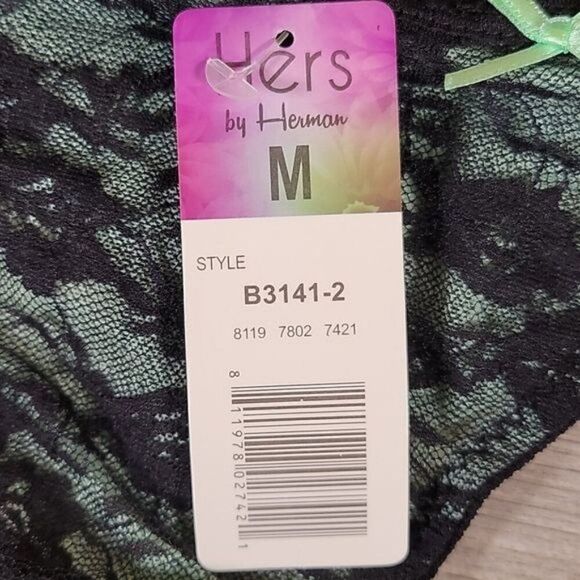 Hers by Herman Black Lace Bra & Thong Set Sz 34C - Picture 8 of 9